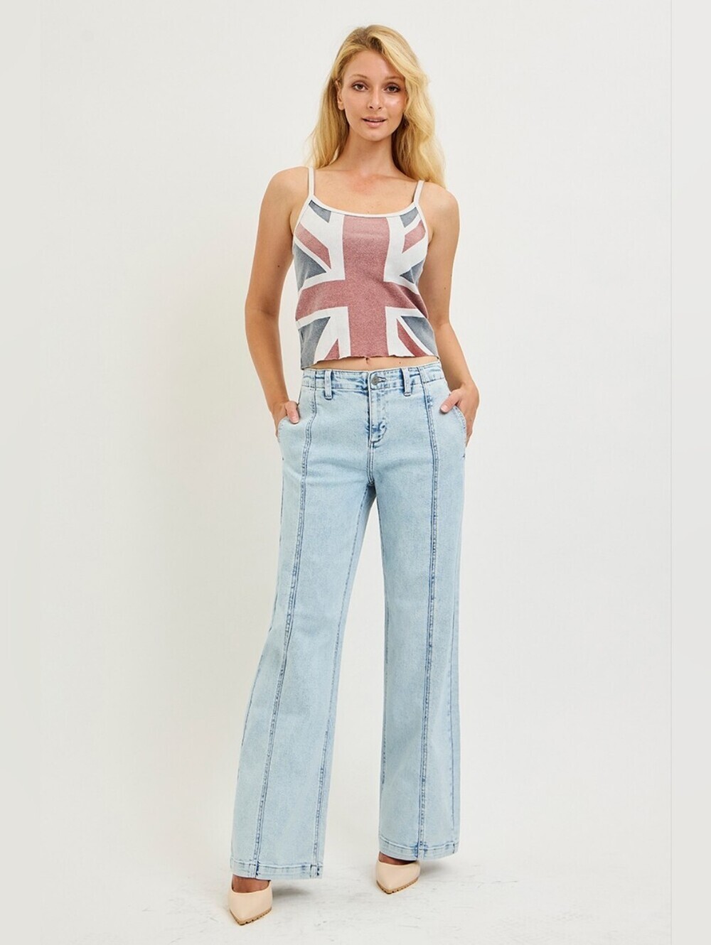 RISEN HR Light Wash Wide Leg Jeans Slouchy Relaxed Seam Detail Various NEW